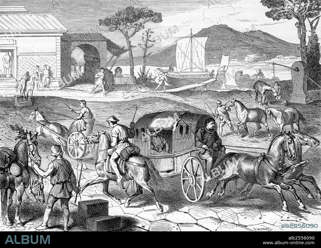 Transport. The Cursus Publicus, transportation service of the Roman Empire. Veredarius, Germany, 1885.