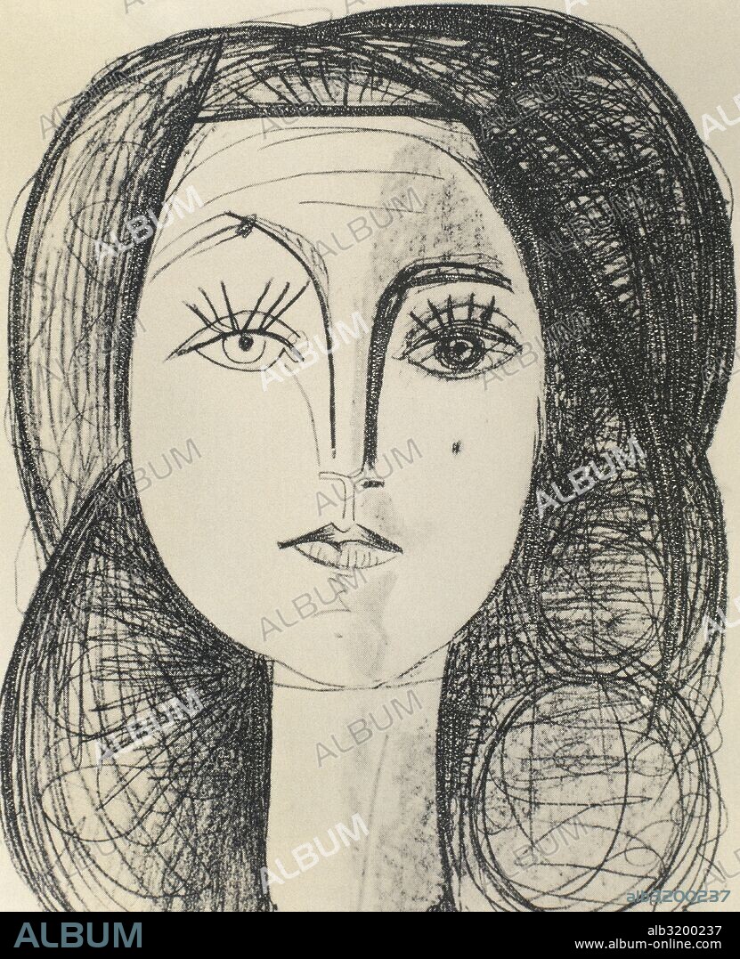 PABLO PICASSO. Pablo Ruiz Picasso (1881-1973). Portrait of Franc_oise Gilot (his wife). 1946. Lithography.