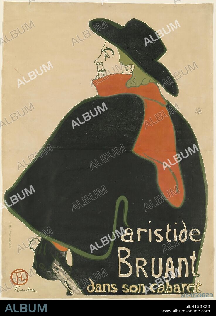 Aristide Bruant, in His Cabaret. Henri de Toulouse-Lautrec; French, 1864-1901. Date: 1893. Dimensions: 1,273 × 940 mm (image); 1,380 × 991 mm (sheet, sight). Color lithograph on buff wove paper. Origin: France.