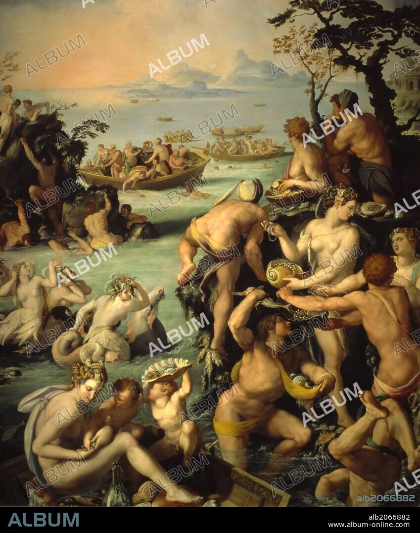IL BRONZINO. Fishing for pearls, 1570, Oil on slate, 116 cm x 86 cm.
