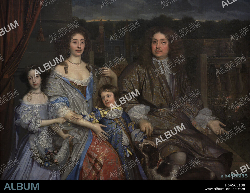 JOHN MICHAEL WRIGHT (1617-1694). ENGLISH PAINTER.. Sir Robert Vyner, 1st Baronet (1631-1688). Goldsmith and banker. Lord Mayor of London in 1674. "The Family of Sir Robert Vyner". The painting show Sir Robert and his wife Mary (d. 1674), Bridget Hyde (1662-1734) (Duchess of Leeds), daughter of first marriage of Lady Vyner, and their only son Charles Vyner (1666-1688). Portrait by John Michael Wright (1617-1694). Oil on canvas (144,8 x 195,6 cm), ca. 1673. National Portrait Gallery. London, England, United Kingdom.