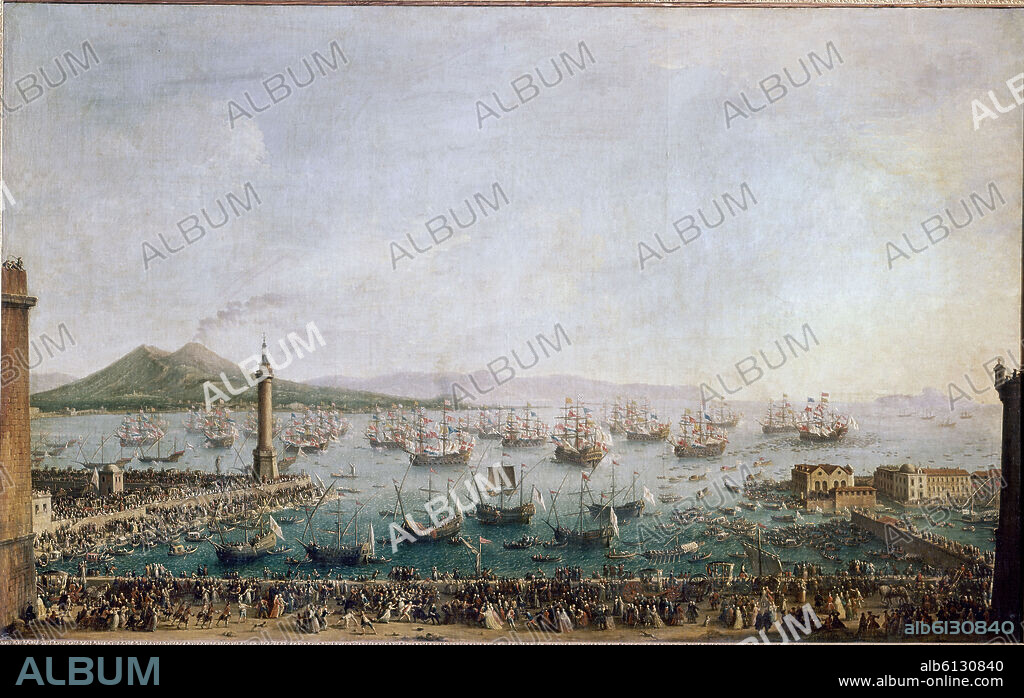 ANTONIO JOLI (1700-1777). PARTIDA DE CARLOS DE BORBON A ESPAÑA, VISTA DESDE LA DARSENA O CARLOS III EMBARCA EN NAPOLES - 1759 - O/L - 128x205 - NP 232.