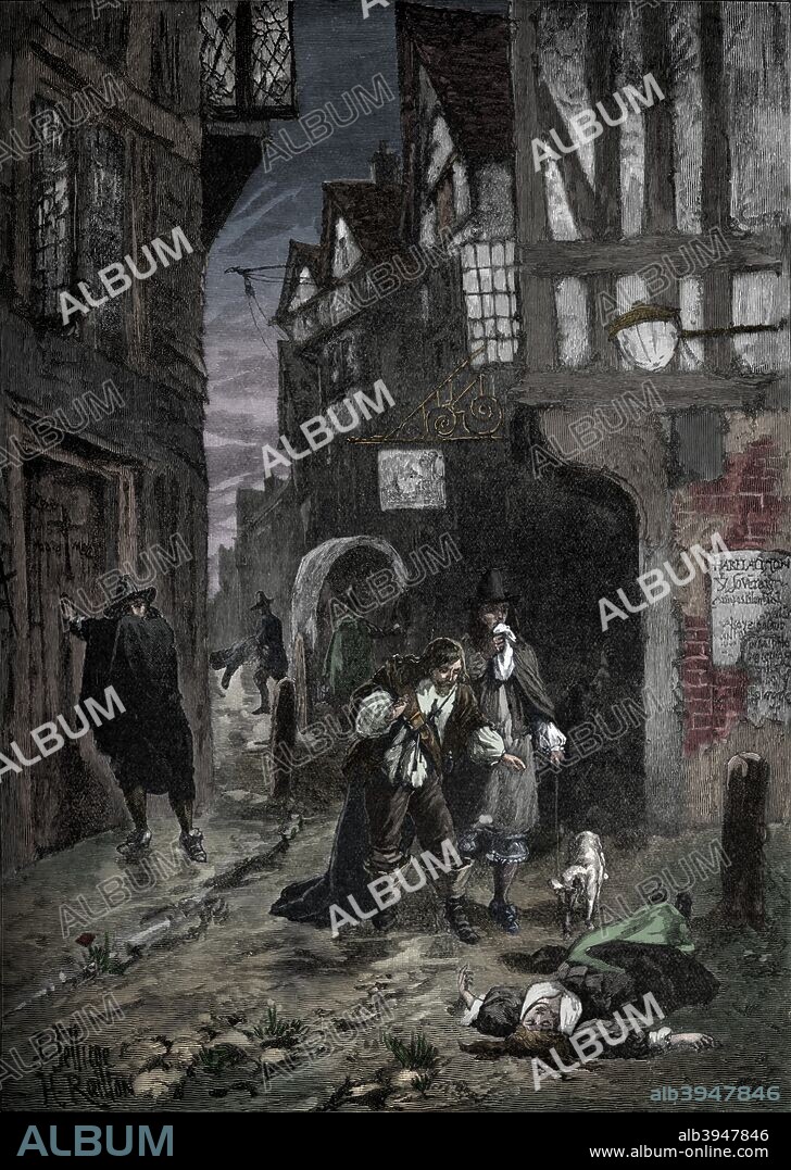 The Great Plague: scenes in the streets of London, 1665-1666 (1905). From Cassell's History of England, Vol. III, [Cassell and Company, Limited, London, Paris, New York & Melbourne, 1905]. (Colorised black and white print).
