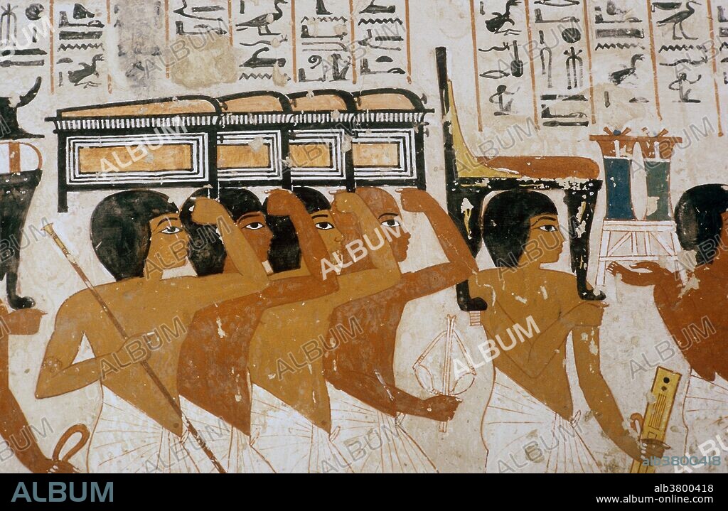Wall painting in the tomb of Ramose (c. 1411-1375 BCE), who was governor or vizier (highest official) of Thebes during the early reign of Amenhotep III. This scene depicts the funeral of Ramose. Tomb of Ramose, Valley of the Nobles, Egypt.