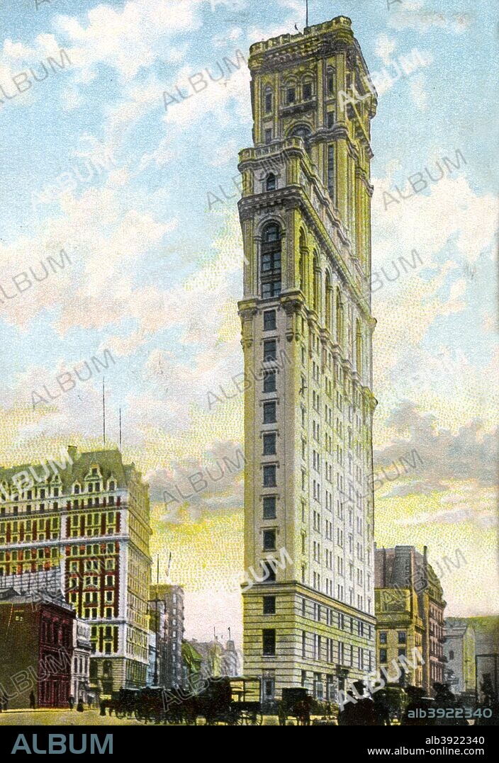 New York Times Building, New York City, New York, USA, early 20th century. When it was built in 1905, this skyscraper housing the offices of the New York Times newspaper was the second tallest building in the world. Today it is known as One Times Square.