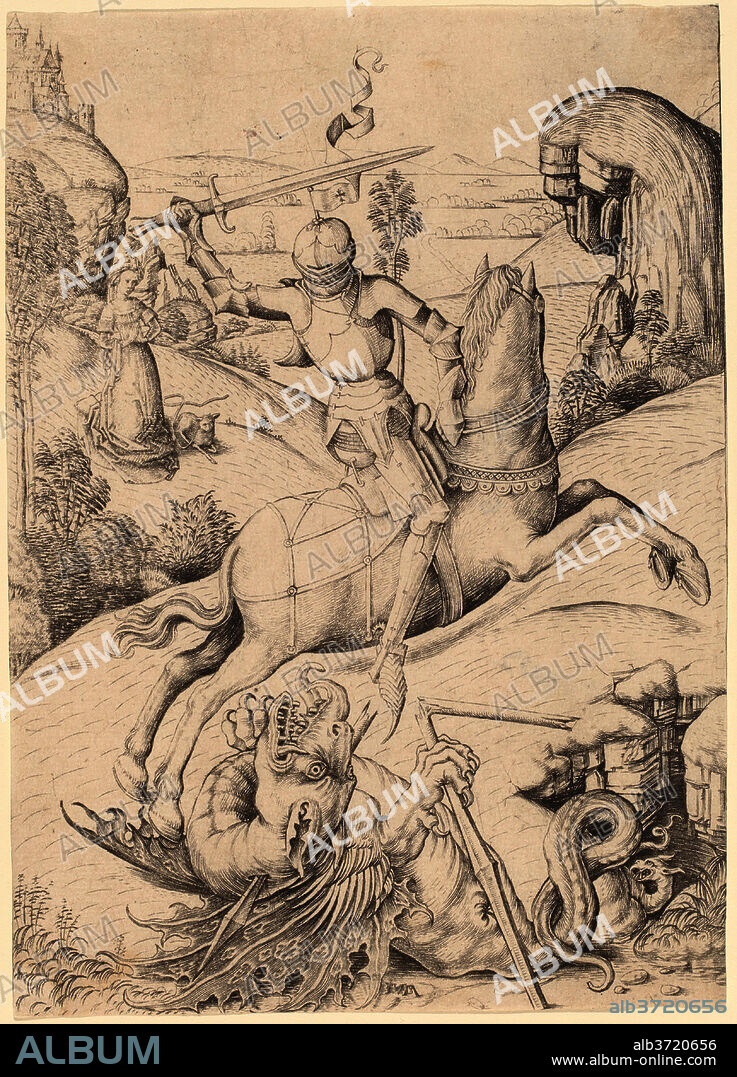 MASTER FVB AND ISRAHEL VAN MECKENEM. Saint George and the Dragon. Dated: c. 1480/1490. Dimensions: sheet: 18.1 x 12.8 cm (7 1/8 x 5 1/16 in.). Medium: engraving.
