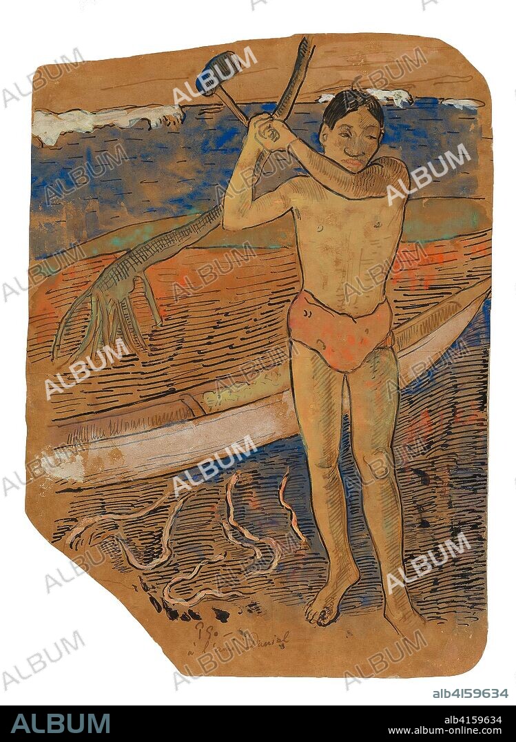 Man with an Ax. Paul Gauguin; French, 1848-1903. Date: 1891-1893. Dimensions: 317 × 228 mm (image/primary/secondary support). Thinned gouache, with pen and black ink, over pen and brown ink, on cream wove paper (discolored to tan), laid down on cream Japanese paper. Origin: France.