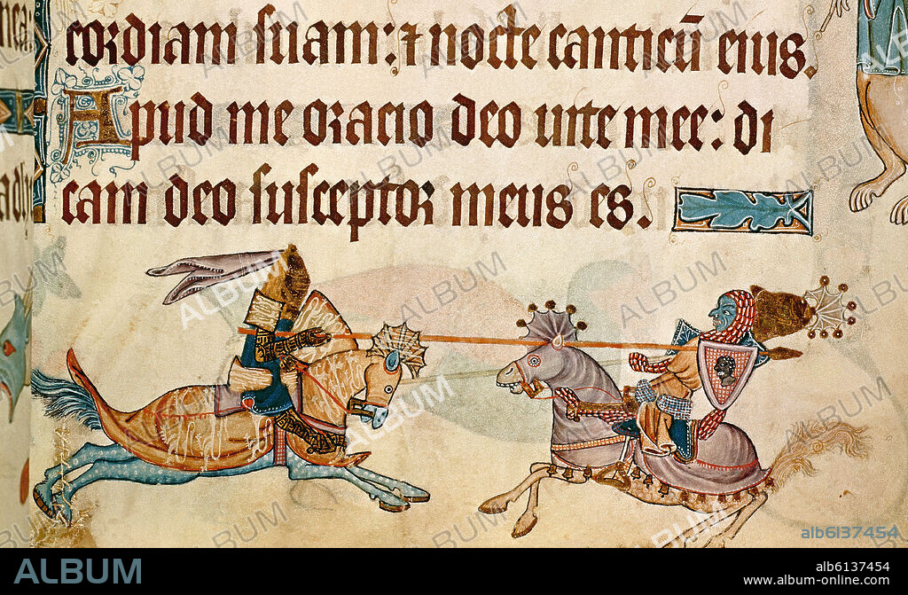 GEOFFREY LUTTRELL. SALADINO DESARMADO POR RICARDO CORAZON DE LEON (1157-1199)-MINIATURA GOTICA.