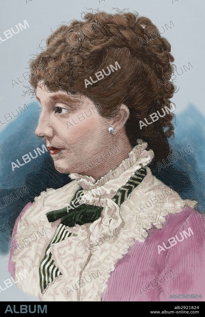 Maria del Pilar de Borbon y Borbon (1861-1879). Infanta of Spain, daughter of Queen Isabel II. Portrait. Engraving of "La Ilustracio_n Espan_ola y Americana", 1879. Colored.