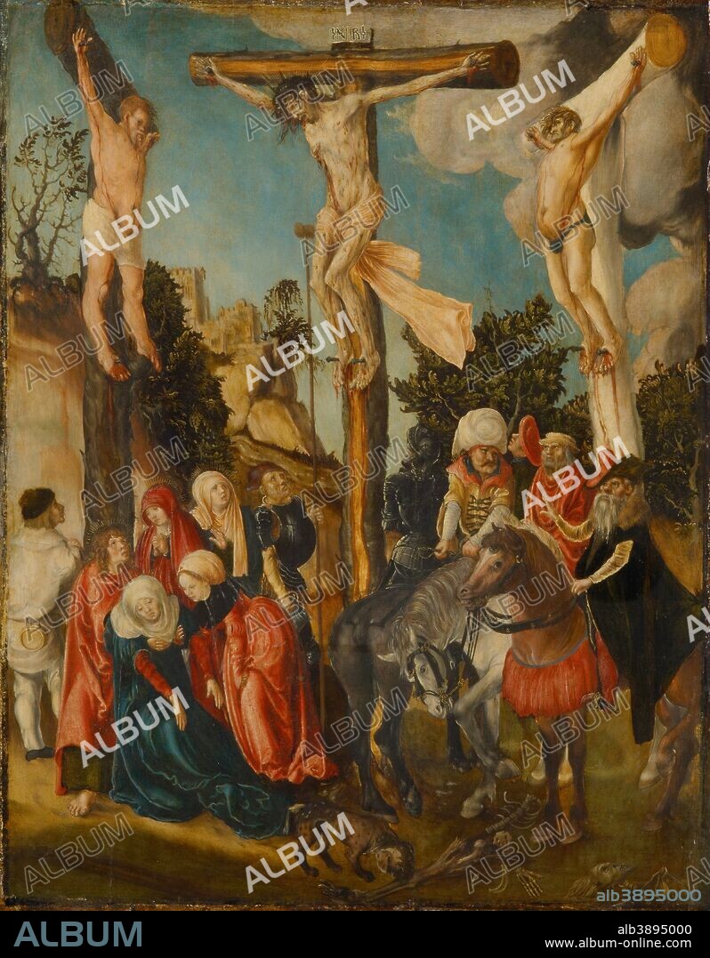 LUCAS CRANACH THE ELDER. Crucifixion (Calvary or so-called "Schottenkreuzigung"). Date/Period: Ca. 1500-1501. Painting. On lime. Height: 58.5 cm (23 in); Width: 45 cm (17.7 in).