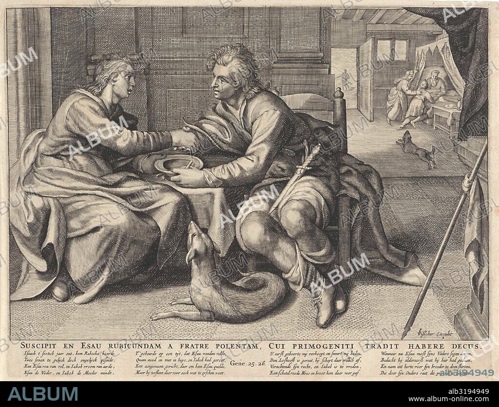 Esau sells his birthright to Jacob, Willem Isaacsz. van Swanenburg, print maker: Anonymous, Paulus Moreelse, 1609 - 1659.