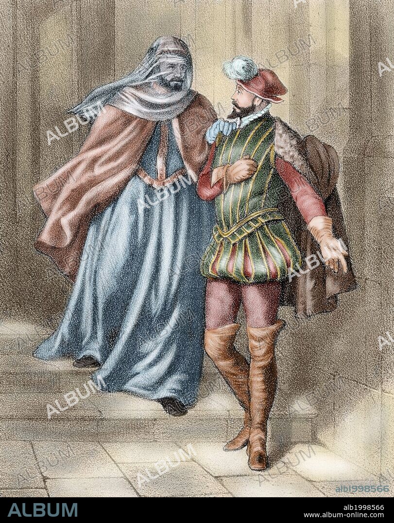 Antonio Perez (1540-1611). Spanish politician. He participated in the murder of Escobedo (1578) implying Philip II in the act. He was sentenced to two years in prison. Antonio Perez evasion from prison the evening April 19, 1590 dressed in the costume of his wife. Colored engraving. 19th century.