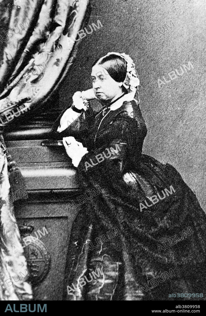 Victoria (May 24, 1819 - January 22, 1901) was Queen of the United Kingdom of Great Britain and Ireland. Her reign is known as the Victorian era. It was a period of industrial, cultural, political, scientific, and military change within the United Kingdom, and was marked by a great expansion of the British Empire. She was the last British monarch of the House of Hanover. Victoria was the daughter of Prince Edward, the fourth son of King George III. She inherited the throne aged 18, after her father's three elder brothers had all died, leaving no surviving legitimate children. The United Kingdom was already an established constitutional monarchy, in which the sovereign held relatively little direct political power. Victoria married her first cousin, Prince Albert in 1840. Their nine children married into royal and noble families across the continent, tying them together and earning her the sobriquet "the grandmother of Europe". She died in 1901 at the age of 81. With a reign of 63 years, seven months and two days, Victoria was the longest-reigning British monarch and the longest-reigning queen regnant in world history until her great-great-granddaughter Elizabeth II surpassed her on September 9, 2015. Photographed by John Jabez Edwin Mayall, 1862, copied from original of Mayall, 224 Regent Street, London.