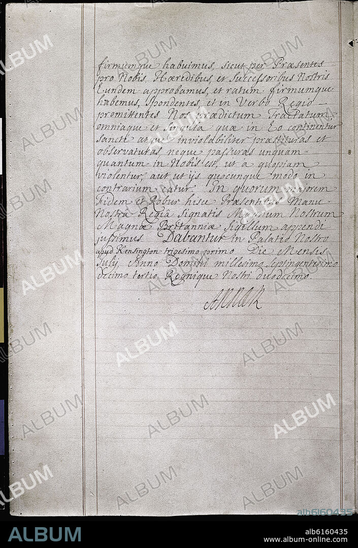 TRATADO DE UTRECH (1713) FIRMA DE LA REINA ANA DE INGLATERRA.