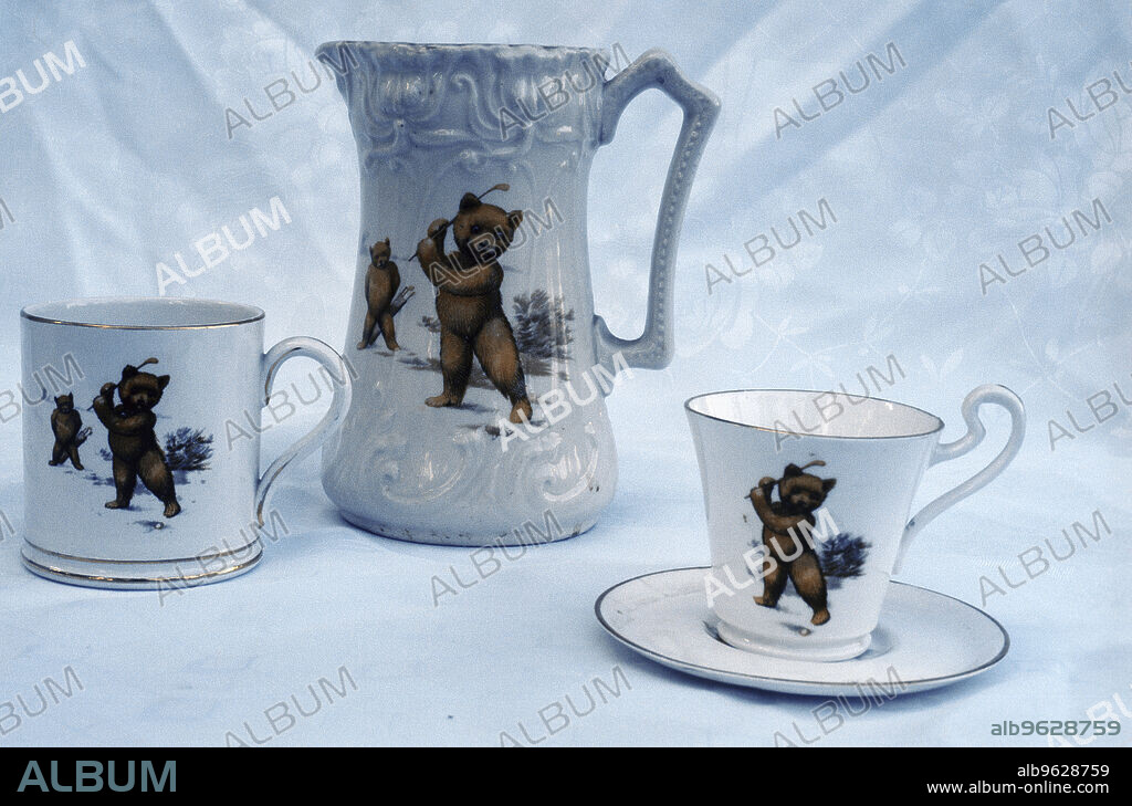 WH Grindley and Co porcelain with teddy bear motifs, 1910-30.