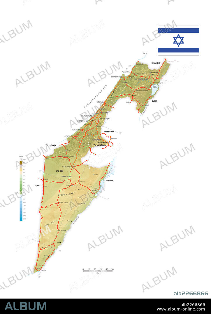 ISRAEL. Mapa físico y político de Israel.