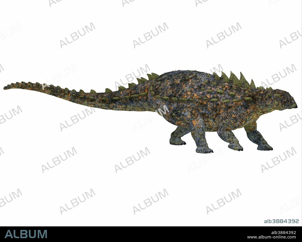 Polacanthus dinosaur, side profile. Polacanthus was an armored herbivorous dinosaur that lived in Europe during the Cretaceous Period.