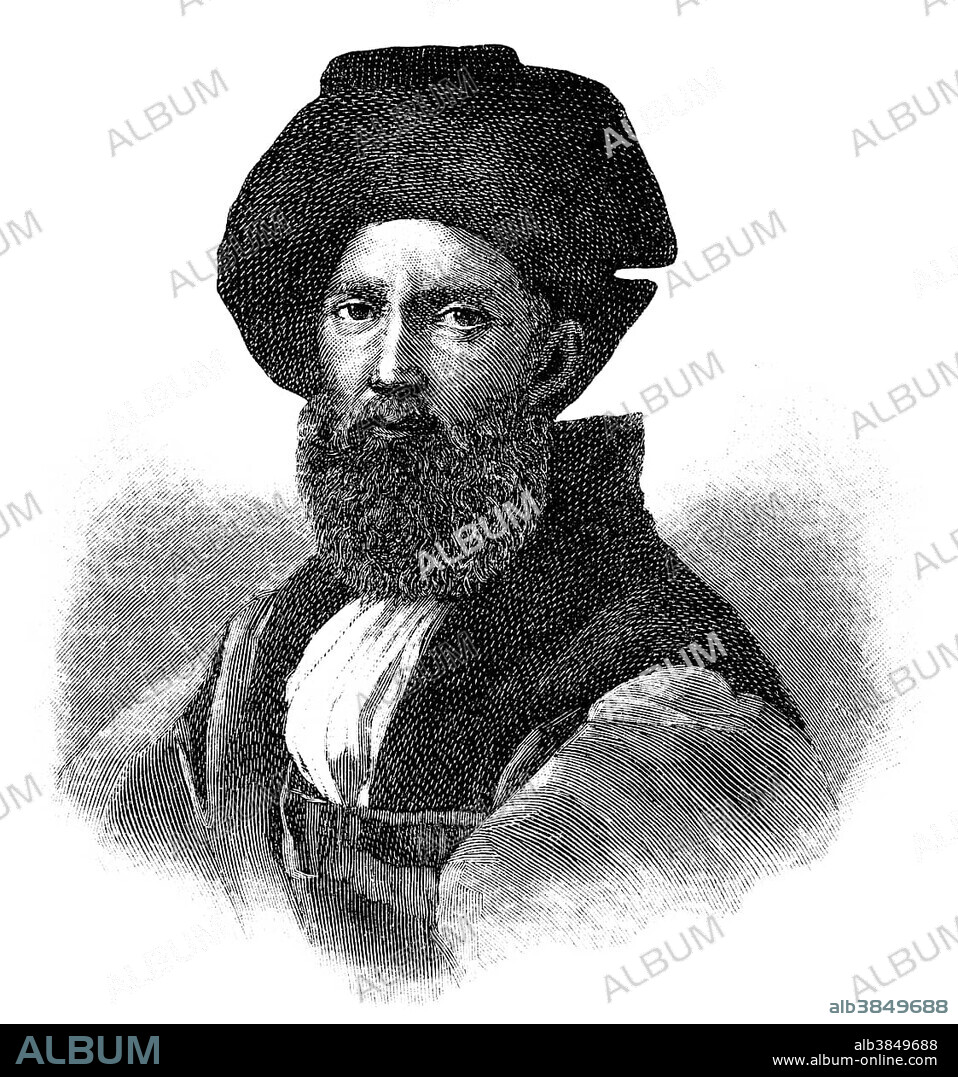 Historical illustration from the 19th Century, portrait of Baldassare Castiglione, 1478 - 1529, an Italian courtier, diplomat, soldier and writer of the Renaissance