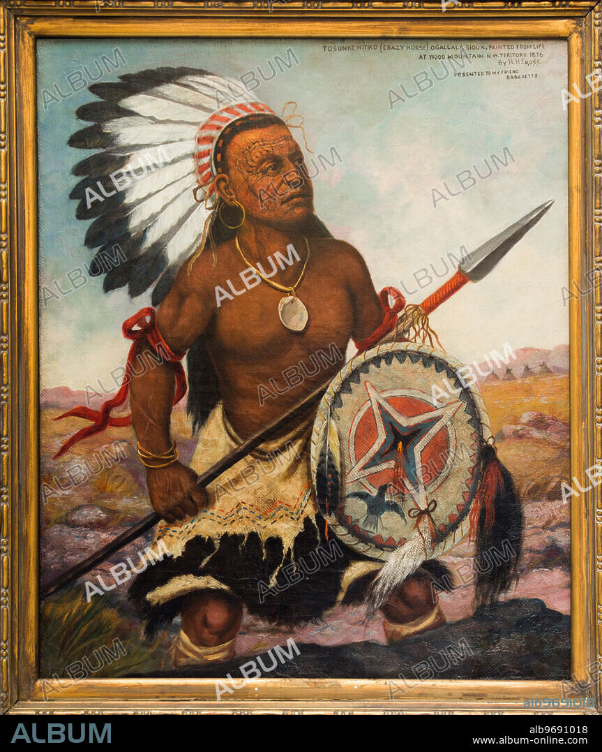 Portrait of Crazy Horse / Tashunca-uitco, Oglala Lakota Sioux Indian Chief, by Henry H. Cross. Oil painting.