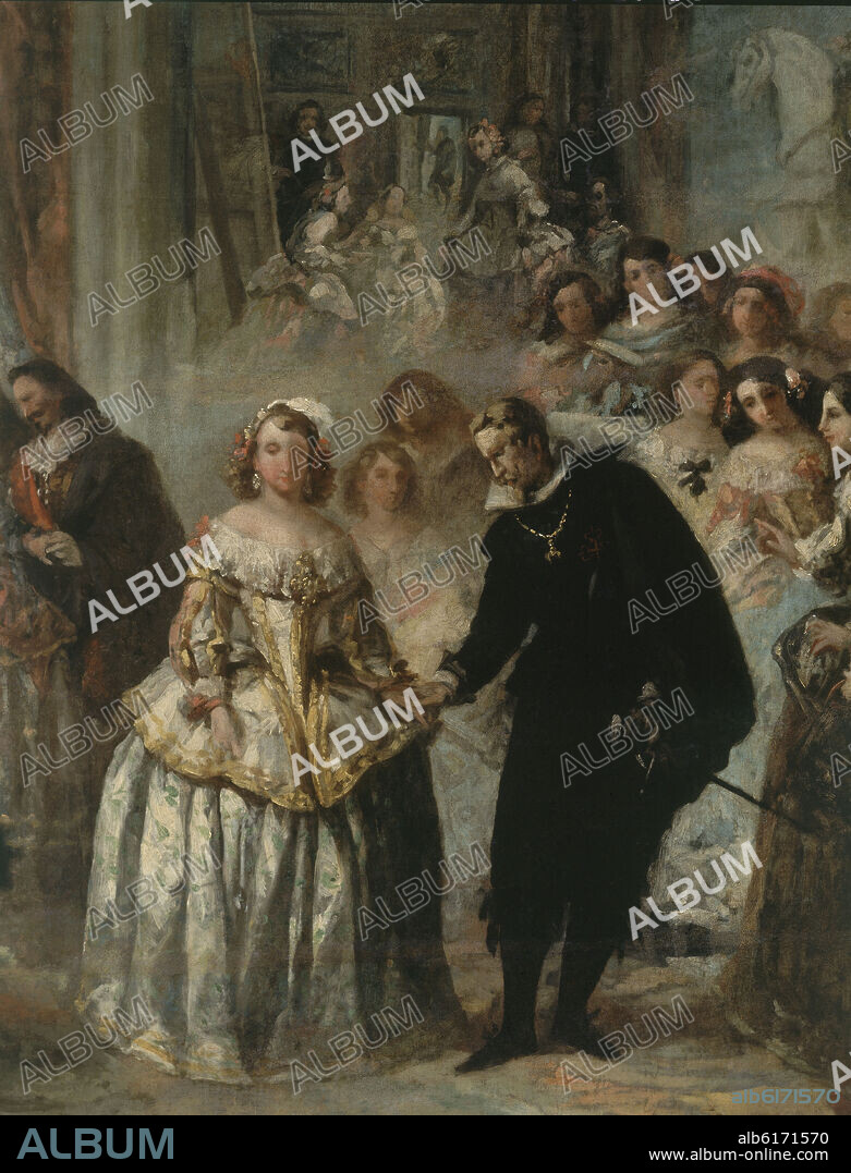 EUGENIO LUCAS VELAZQUEZ (1817-1870). Philip IV, His Court and the Meninas. Detail of the King and Queen. 1858. La Habana, National Museum. Cuba.