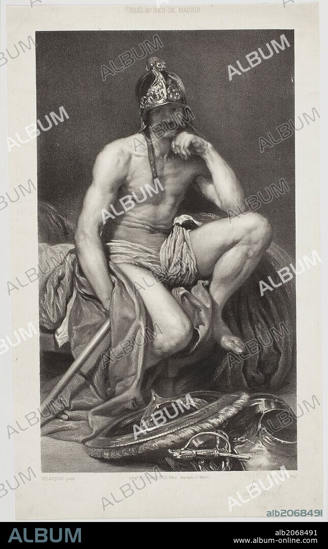 DIEGO VELÁZQUEZ, JEAN-BAPTISTE VICTOR LOUTREL und JUAN JOSÉ MARTÍNEZ. Jean Baptiste Victor Loutrel; Diego Rodríguez de Silva y Velázquez; Juan José Martínez / 'Mars', 1855, French School, Lithography on paper, 343 mm x 201 mm, G05172.