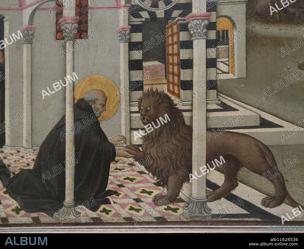 Sano di Pietro (1406-1481). Italian painter, Sienese school. Scenes from the Life of St. Jerome. 1444. St. Jerome and the Lion. Louvre Museum. Paris. France.