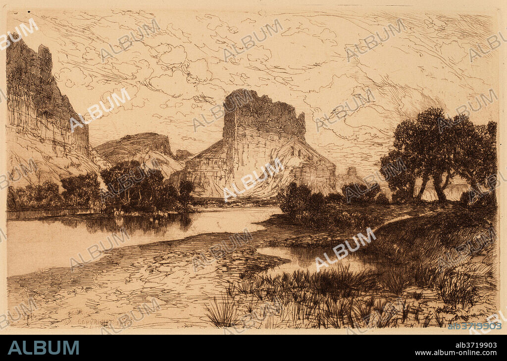 THOMAS MORAN. Green River, Wyoming Territory. Dated: 1886. Dimensions: plate: 13.2 x 20.2 cm (5 3/16 x 7 15/16 in.)  sheet: 23.2 x 30.2 cm (9 1/8 x 11 7/8 in.). Medium: etching in brown on laid paper.