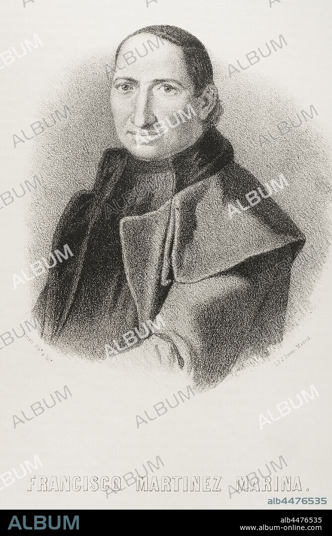 Francisco Javier Martínez Marina (1754-1833). Jurista, historiador del derecho, filólogo y sacerdote español. Dibujo por J. Cebrián. Litografía. Crónica General de España, Historia Ilustrada y Descriptiva de sus Provincias. Tomo Asturias y León, 1867. Biblioteca Histórico Militar de Barcelona, Cataluña, España.