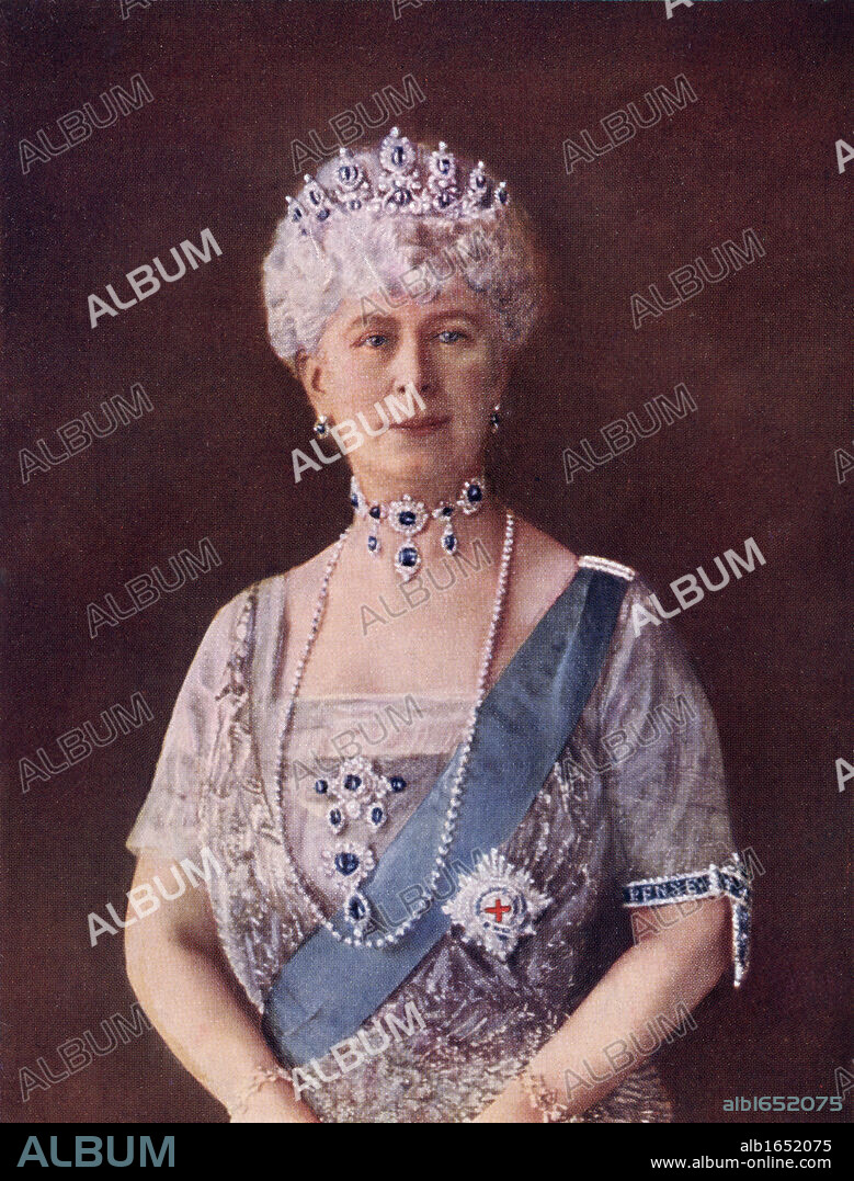 Mary of Teck, Victoria Mary Augusta Louise Olga Pauline Claudine Agnes 1867 to 1953. Queen of the United Kingdom and Empress of India as the consort of King-Emperor George V. From the book Our Queen Mothers by Elizabeth Villiers.