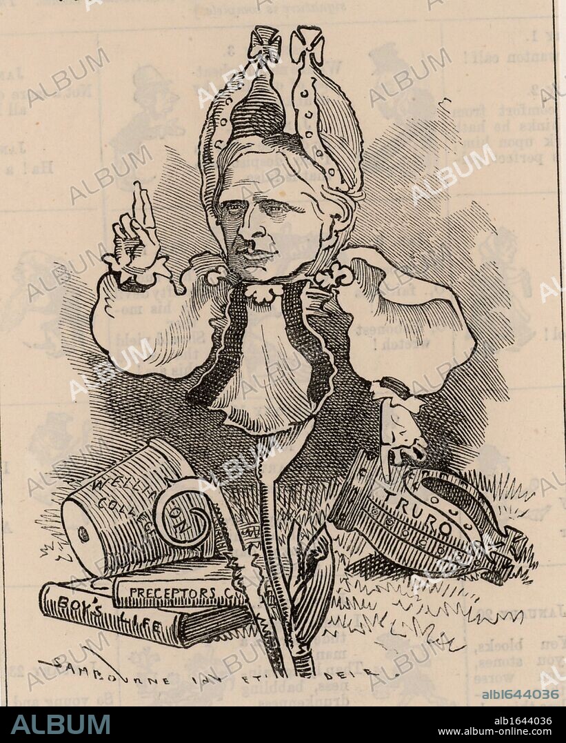 Edward White Benson (1829-1896) English churchman and schoolmaster. First headmaster of Wellington College, Berkshire (1859). First Bishop of Truro (1877-1883), Archbishop of Canterbury (1882-1896).  Cartoon by Edward Linley Sambourne in Punch's Fancy Portraits series from "Punch" (London, 6 January 1883). (Photo by: Universal History Archive/UIG via Getty Images).