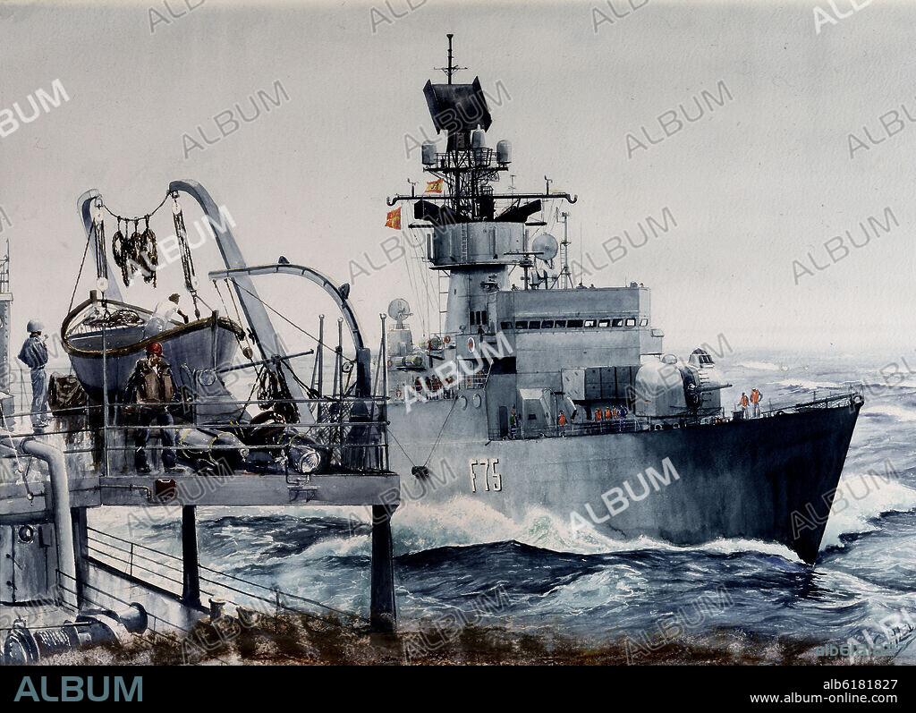 GILLERMO GONZALEZ DE ALEDO (1923-2000). (BUQUE DE GUERRA) - SIGLO XX - ACUARELA.