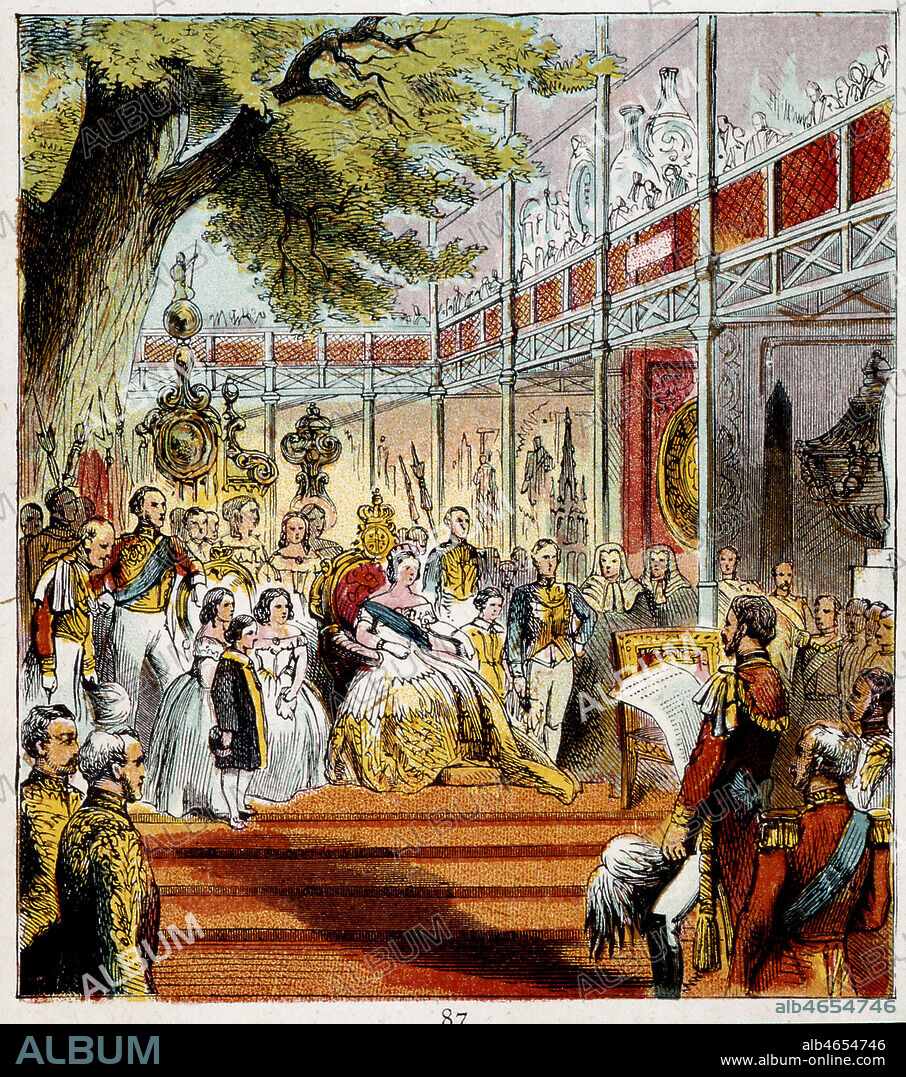 Inauguration de l'Exposition Universelle de Londres en 1851 au Crystal Palace en presence de la Reine VICTORIA (1819-1901). Credit : Collection KHARBINE-TAPABOR.