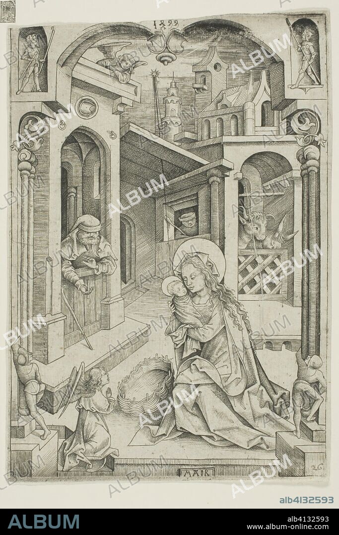 The Nativity. Nicolaus Alexander Mair von Landshut; German, died 1520. Date: 1499. Dimensions: 198 x 137 mm (image); 205 x 141 mm (sheet}. Engraving on ivory laid paper. Origin: Germany.
