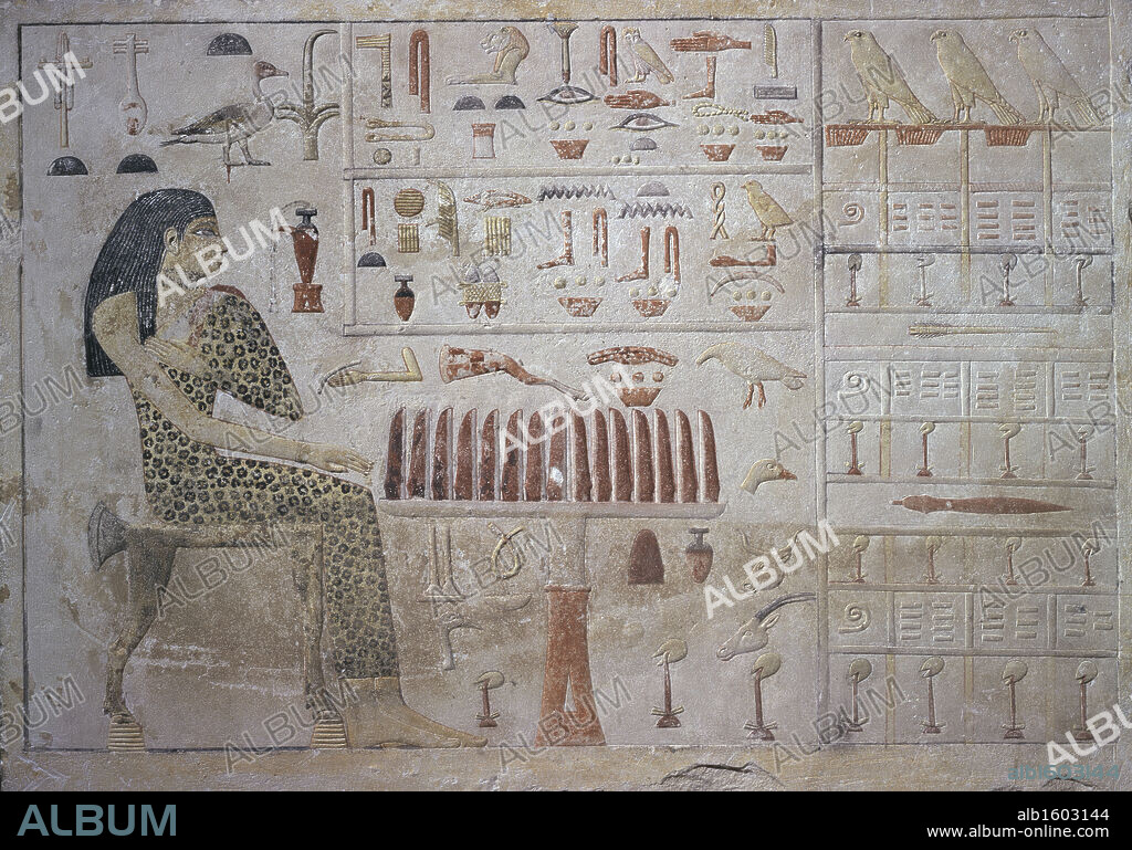 Stele De La Dame Nefertiabet 2590-2565 BC Egyptian Art Painted Limestone Musee du Louvre, Paris, France.