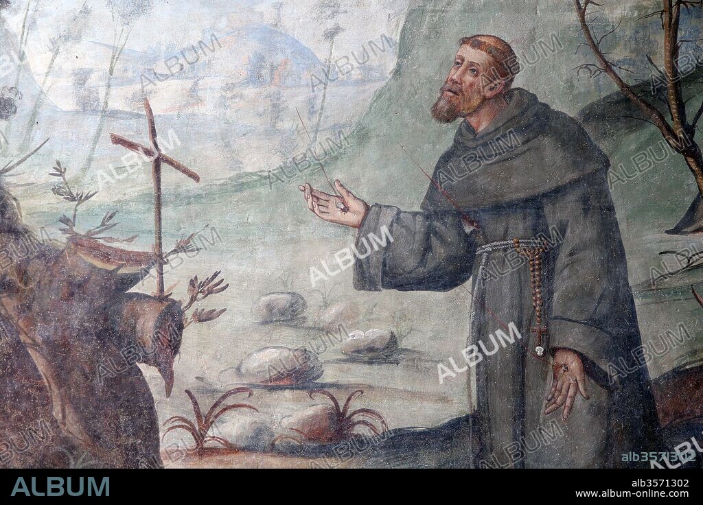 Pilgrimage church Madonna del Sasso. Saint Francis of Assisi (1181/82-1226) recives the Stigmata while he was praying on the mountain of Verna.  Orselina. Switzerland.