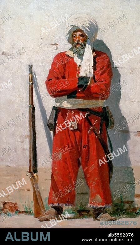 VASILY V. VERESCHAGIN. Ethnology / Turkistan. "Cocain Addicted Soldiers". Painting, 1873, by Vasily Vasilevitch Vereshchagin (1842-1904).