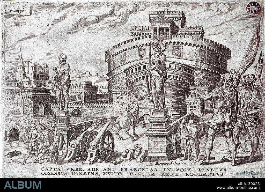 MAERTEN VAN HEEMSKERCK (1498-1574). VICTORIAS DE CARLOS V - CLEMENTE VII CERCADO EN EL CASTILLO DE SANT ANGELO - 1527 - SAQUEO DE ROMA.