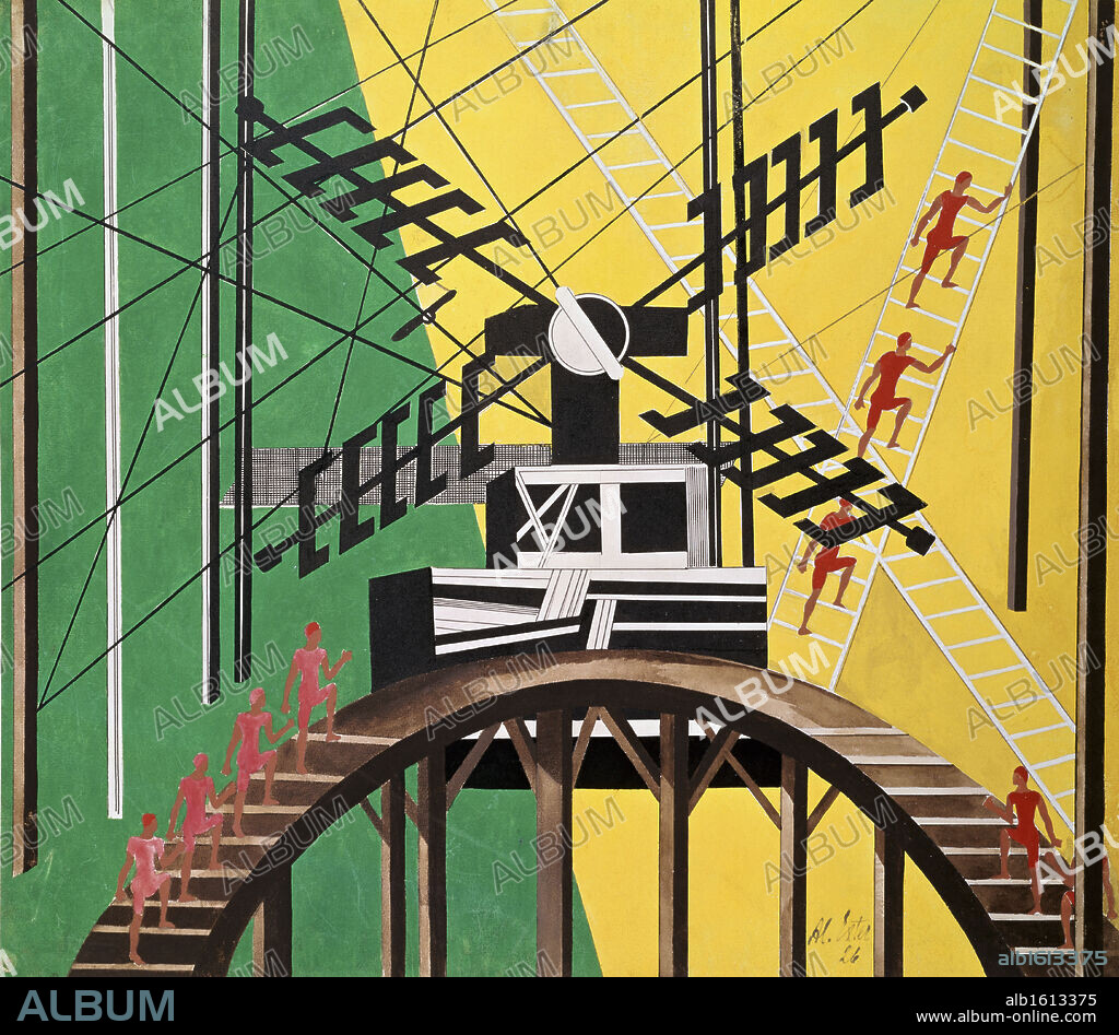 Construction Scene with Plastic Gymnastic Figures by Alexandra Exter, 1926, 1882-1949, France, Paris, Centre Georges Pompidou, Musee National d'Art de Moderne.
