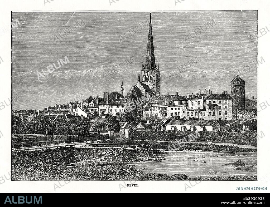 'Revel', Estonia, 1879. Revel was the name used for Tallinn, the capital of Estonia, until 1918. Visible here is the 13th-century Gothic church of St Olai.
