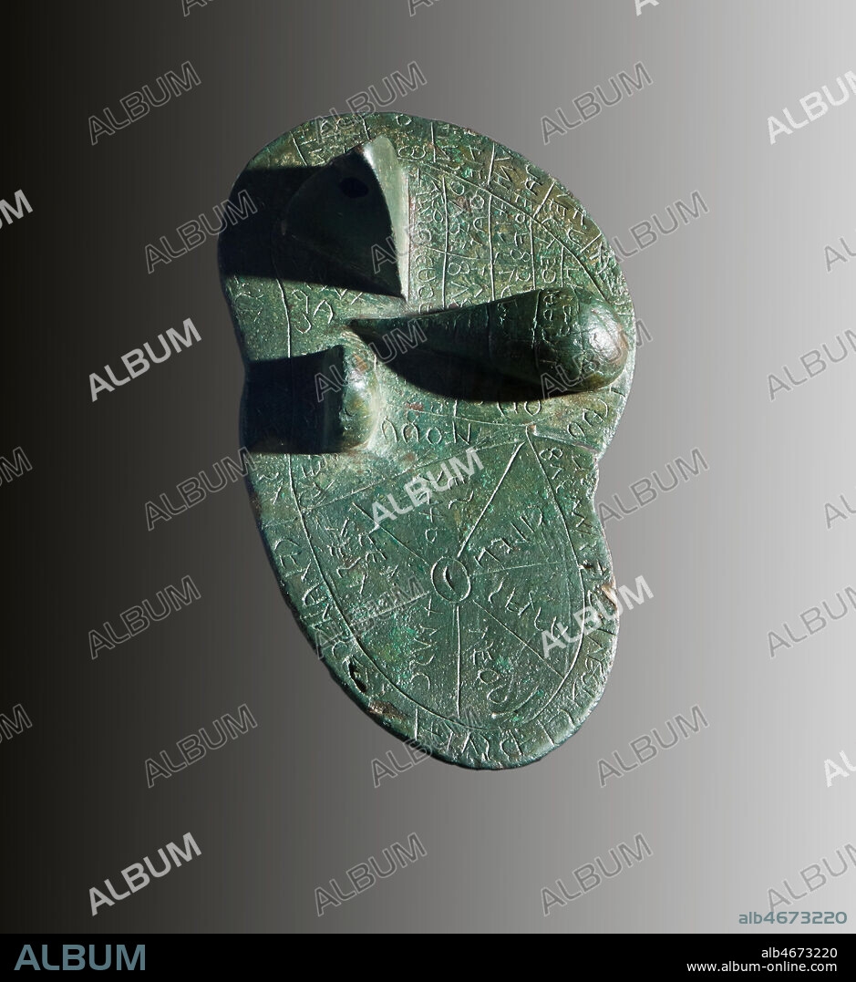 Piacenza, Palazzo Farnese, Municipal Museums: Etruscan Liver. The Liver of Piacenza is an Etruscan artifact found in 1877, near Gossolengo, in the province of Piacenza. It is a life-sized bronze model of a sheep's liver covered in Etruscan inscriptions (TLE 719), measuring 126 mm by 76 mm by 60 mm and dated to the late 2nd century BC, i.e. a time when the Piacenza region would already have been Latin-dominated.. The liver is subdivided into sections for the purposes of performing haruspicy (hepatoscopy). The outer rim of the Piacenza liver is divided into 16 sections; since according to the testimony of Pliny and Cicero, the Etruscan divided the heavens into 16 astrological houses, it has been suggested that the liver is supposed to represent a model of the cosmos, and its parts should be identified as constellations or astrological signs.