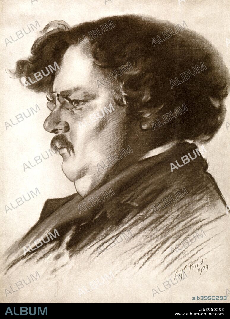 Gilbert Keith Chesterton, English writer, 1909, (1910). Portrait of GK Chesterton (1874-1936) from a supplement to The Bookman, 1910.