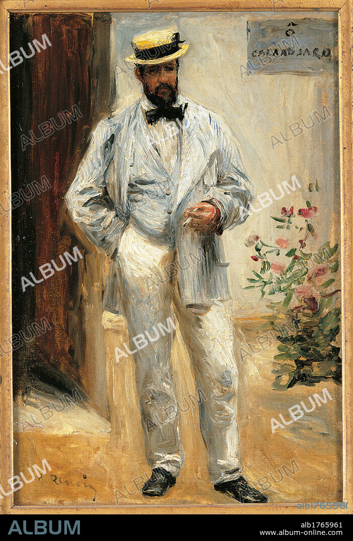 Charles Le Coeur, by Pierre-Auguste Renoir, 1874, 19th Century, oil on canvas, cm 43 x 29. France, Ile de France, Paris, Muse dOrsay, RF1961-22. All. Portrait Charles Le Coeur hat straw dress white roses.