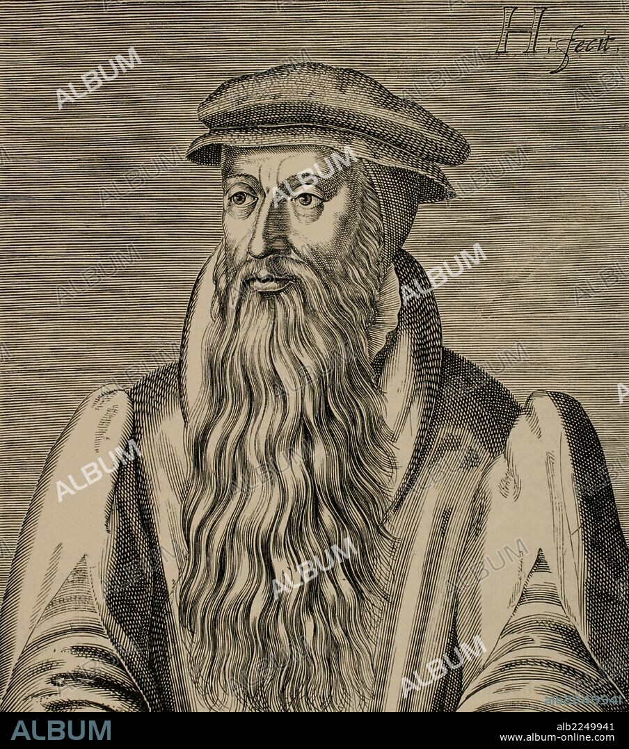 John Knox (1514-1572). Sacerdote escocés, lider de la Reforma Protestante en Escocia. Fundador de Presbiterianismo. Grabado por H. Hondins el Joven. "Historia Universal", 1885.
