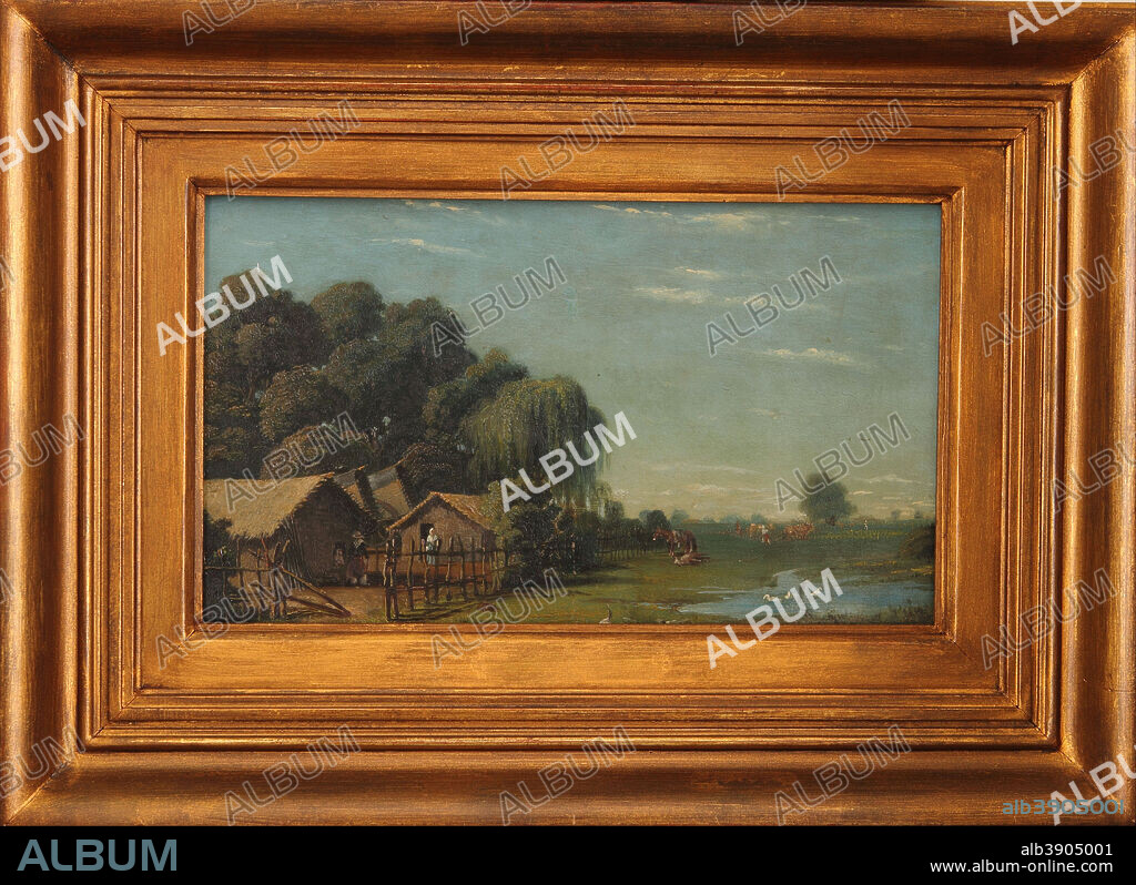 PRILIDIANO PUEYRREDON. Ranchería de San Isidro. Date/Period: From 1840 until 1870. Painting. Sobre cobre. Height: 185 mm (7.28 in); Width: 305 mm (12 in).