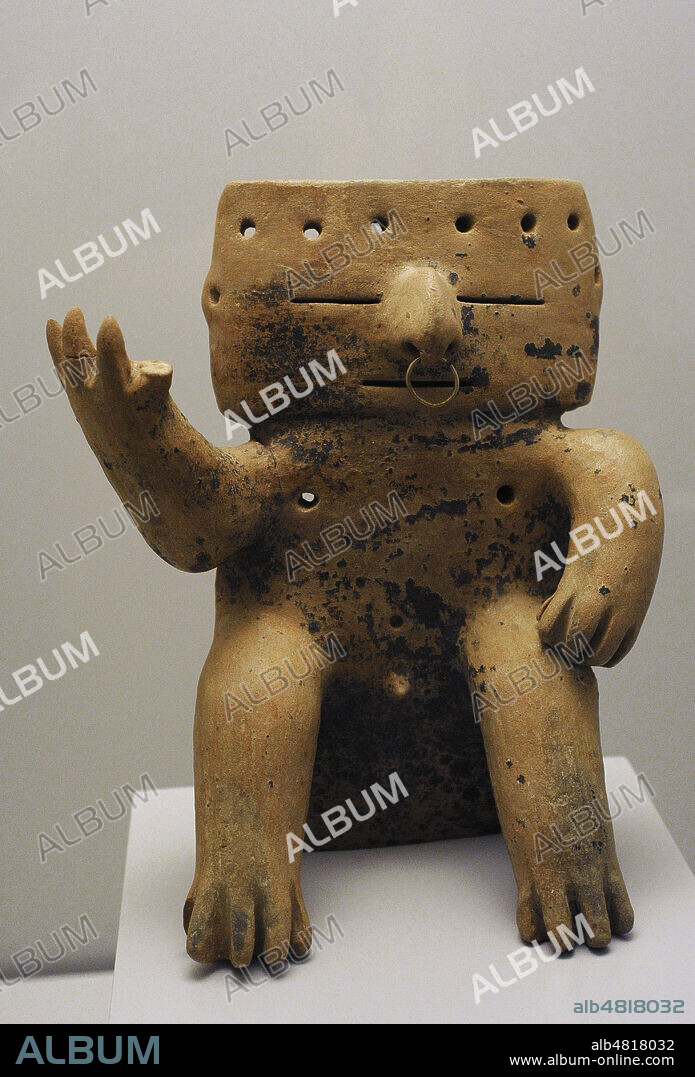 Figura representando a un jefe. Cerámica. Cultura Quimbaya (1000-1500 d. C.). Colombia. Museo de América. Madrid. España.