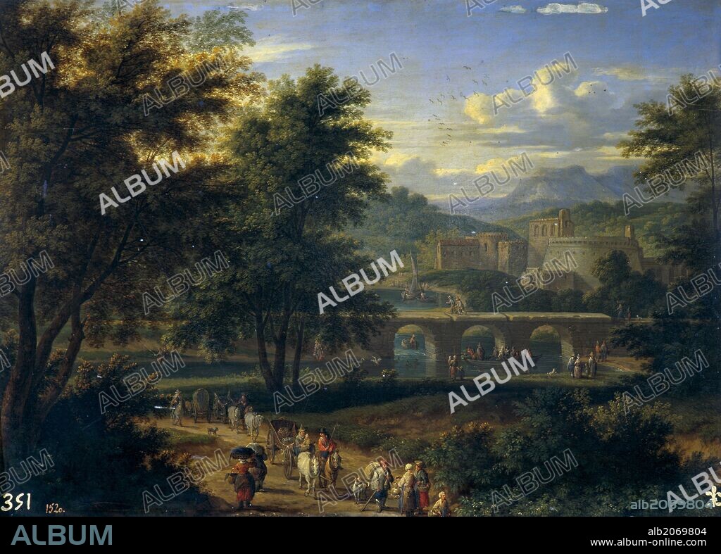 ADRIAEN FRANS BOUDEWYNS. Adriaen Fransz Boudewijns / 'Camino al borde de un río', Second half 17th century - Early 18th century, Flemish School, Oil on panel, 31 cm x 43 cm, P01374.