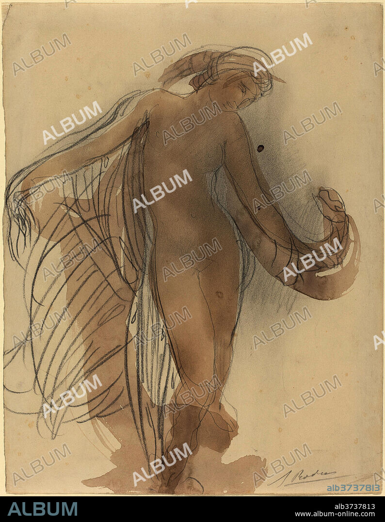 AUGUSTE RODIN. Figure Facing Forward. Dimensions: overall: 32.5 x 25.3 cm (12 13/16 x 9 15/16 in.). Medium: graphite and watercolor on wove paper.