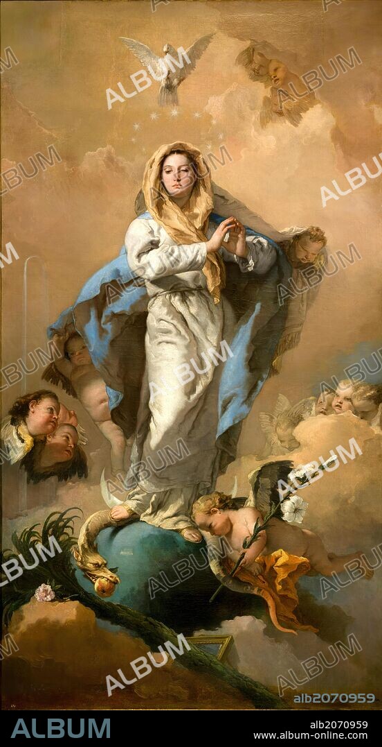 GIOVANNI BATTISTA TIEPOLO. Giambattista Tiepolo / 'La Inmaculada Concepción', 1767-1769, Escuela Italiana, Óleo sobre Lienzo, 281 cm x 155 cm, P00363.