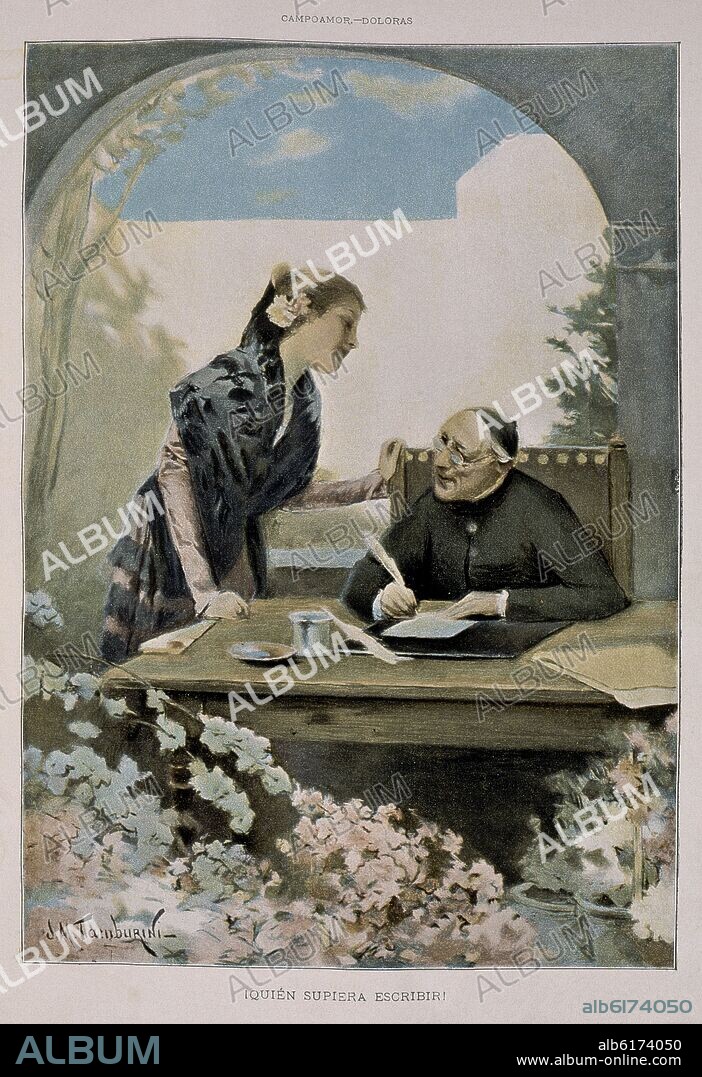RAMON DE CAMPOAMOR (1817-1901). ¡QUIEN SUPIERA ESCRIBIR! DEL LIBRO DOLORAS - BARNA 1903 - FOTOGRABADO DE J M TAMBURINI.