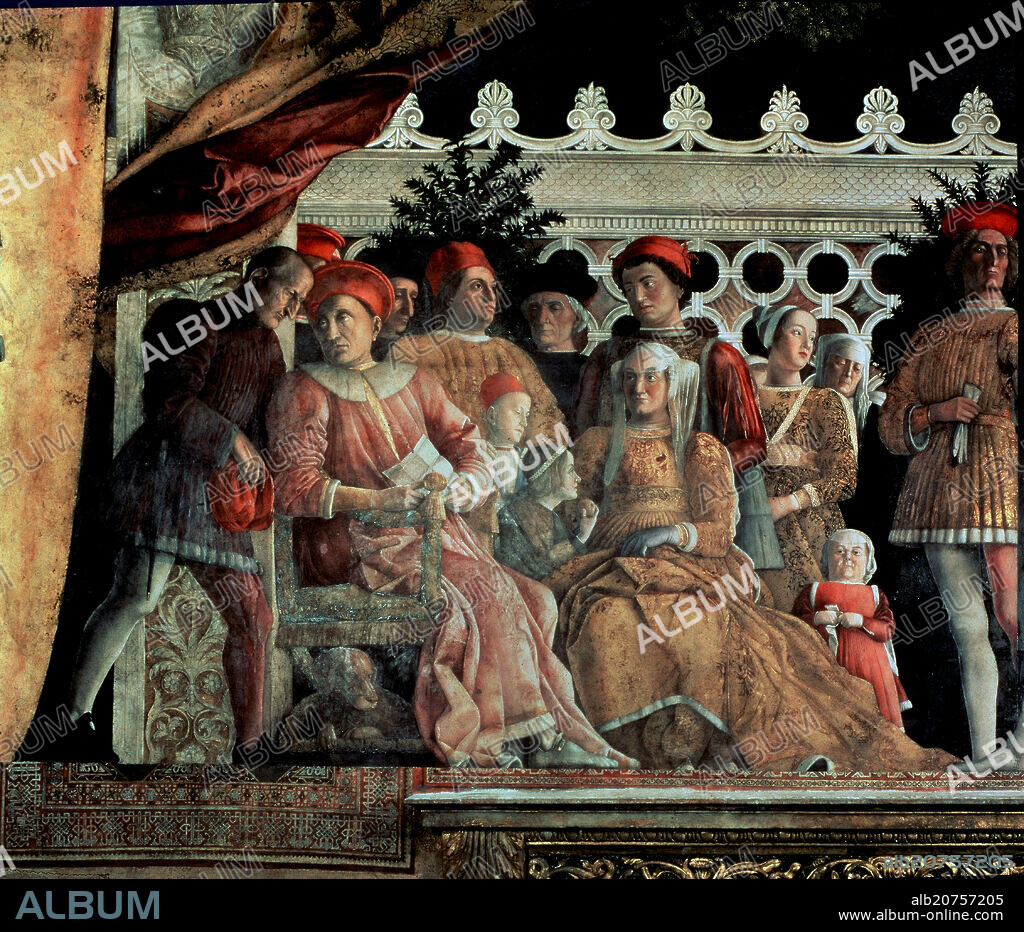 ANDREA MANTEGNA (1431-1506). FRESCOS DE LA CAMARA DE LOS ESPOSOS - LA FAMILIA CONZAGA Y SU CORTE - 1467-1474 - ANTES DE RESTAURAR - RENACIMIENTO ITALIANO.